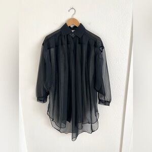VINTAGE I. MAGNIN black sheer pleated blouse top / size M